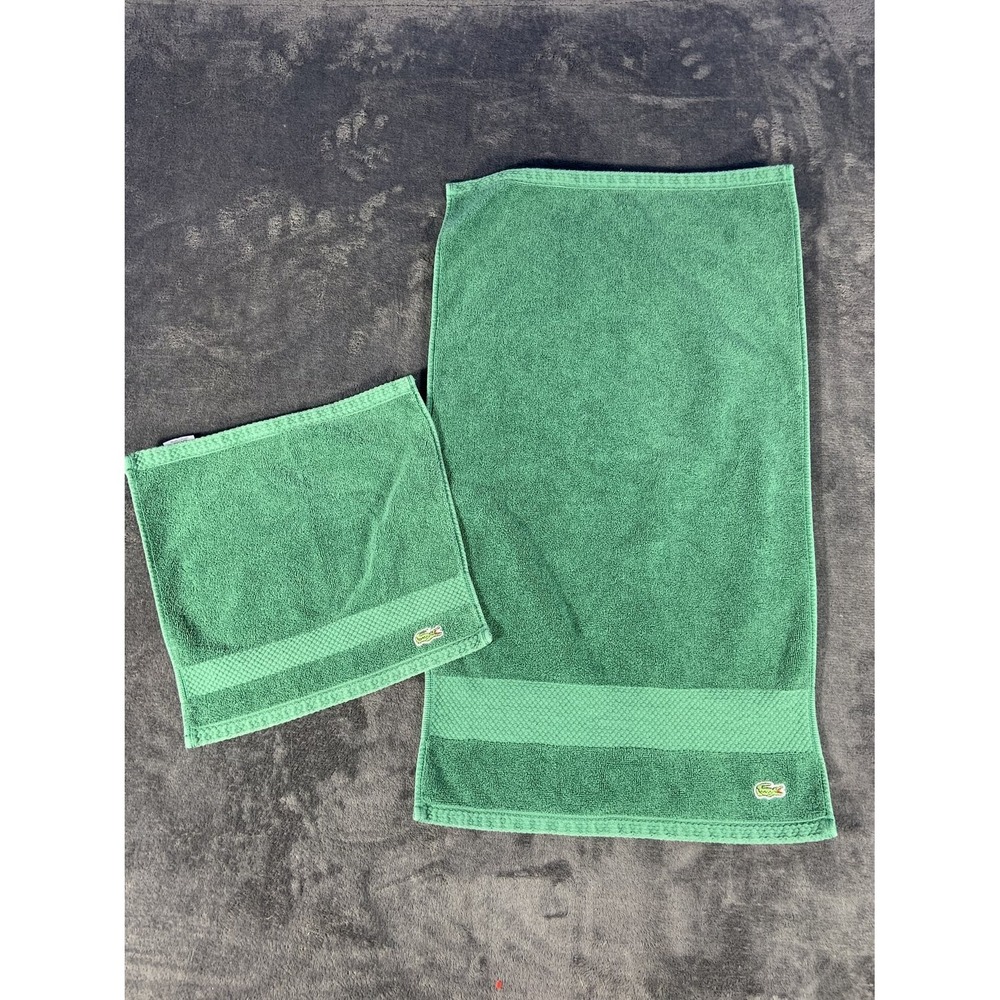 Lacoste Legend Green Supima Cotton 2 Piece Towel Set Hand Washcloth‎ Crocodile